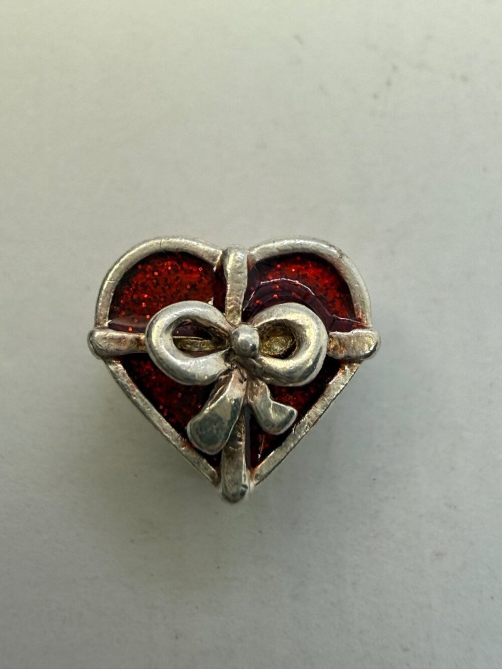 RCI Sterling Silver Red Enamel Gift Heart Bow Charm 925